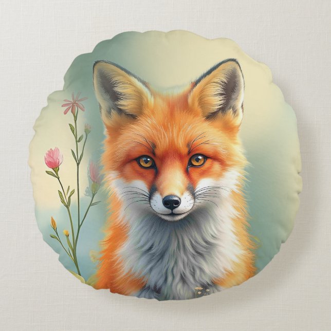 Striking Eyes of a Cunning Red Fox   Rond Kussen (Voorkant)