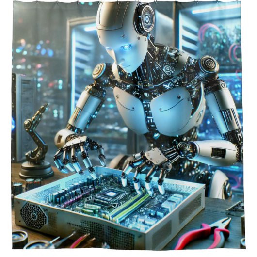 Striking Futuristische Robotingenieur Douchegordijn (Voorkant)