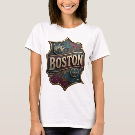 Striking Goud BOSTON Tekst Design T-shirt (Voorkant)