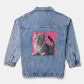 Striking Gray Tabby Cat with Green Eyes Denim Jacket (Achterkant)