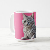 Striking Gray Tabby Cat with Green Eyes Koffiemok (Voorkant links)