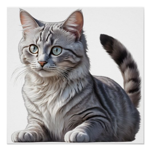 Striking Gray Tabby Cat with Green Eyes Perfect Poster (Voorkant)