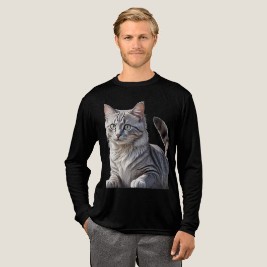 Striking Gray Tabby Cat with Green Eyes Tri-Blend Shirt (Voorkant)