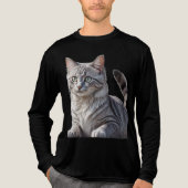 Striking Gray Tabby Cat with Green Eyes Tri-Blend Shirt (Voorkant volledig)