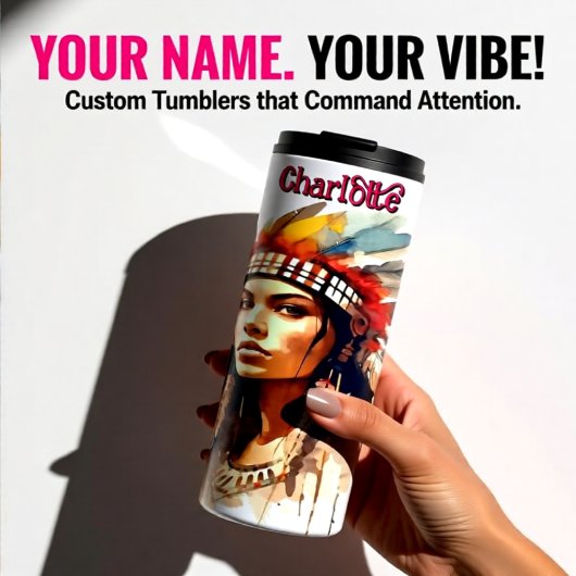 Striking Indigenous Woman: Sepia Watercolor Warbon Thermosbeker