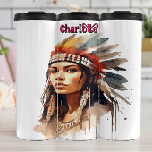 Striking Indigenous Woman: Sepia Watercolor Warbon Thermosbeker