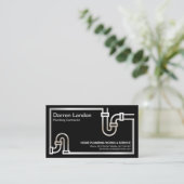 Striking Retro Silver Pipe Border Plumbing Service Visitekaartje (Staand voorkant)