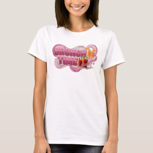 Striking Roze BRUNCH TIJD 3D Tekst Kunst T-shirt (Voorkant)