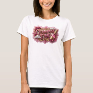 Striking Roze CHAMPAGNE TIJD Artistiek Motief T-shirt