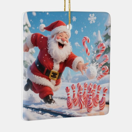Striking Santa Bowling Candy Cane Lane Personalize Keramisch Ornament (Rechts)