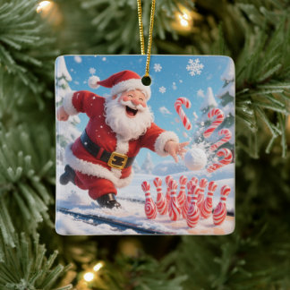 Striking Santa Bowling Candy Cane Lane Personalize Keramisch Ornament