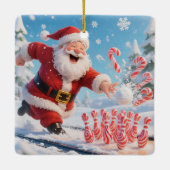 Striking Santa Bowling Candy Cane Lane Personalize Keramisch Ornament (Achterkant)