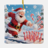 Striking Santa Bowling Candy Cane Lane Personalize Keramisch Ornament (Voorkant)
