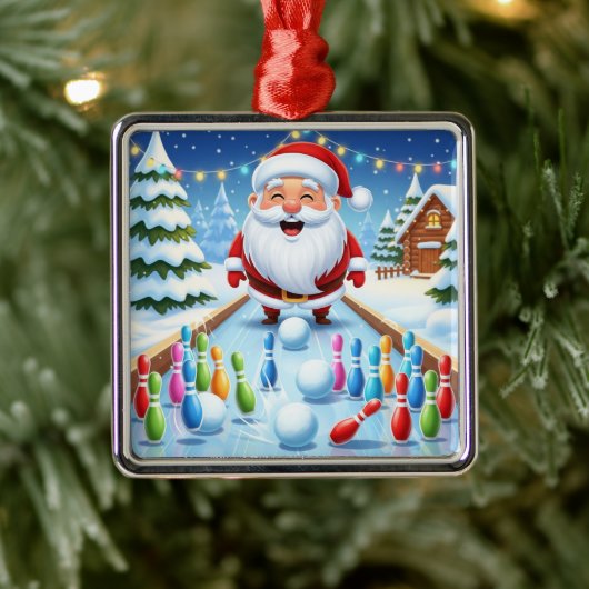 Striking Santa Bowling Candy Cane Lane Personalize Metalen Ornament (Boom)
