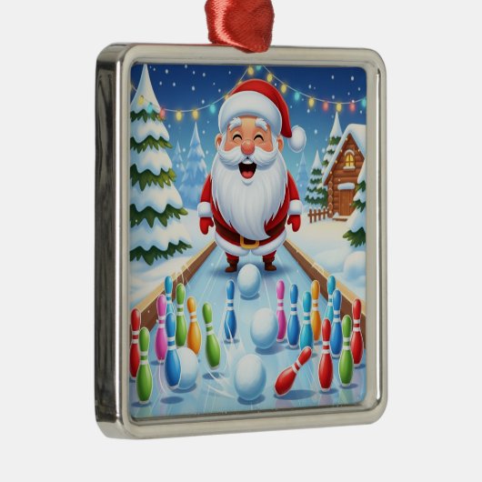 Striking Santa Bowling Candy Cane Lane Personalize Metalen Ornament (Rechts)