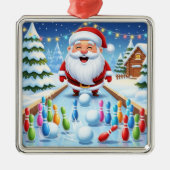 Striking Santa Bowling Candy Cane Lane Personalize Metalen Ornament (Voorkant)
