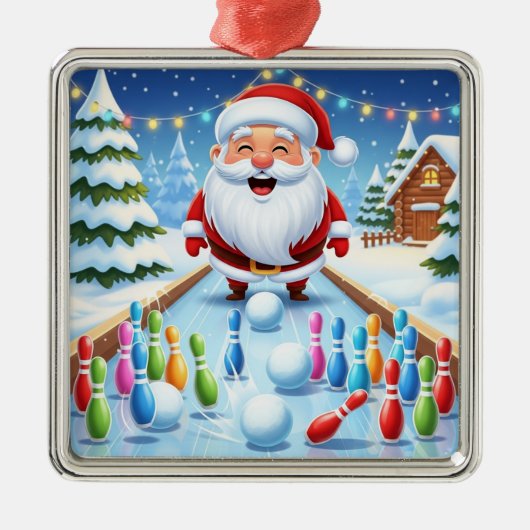 Striking Santa Bowling Candy Cane Lane Personalize Metalen Ornament (Voorkant)