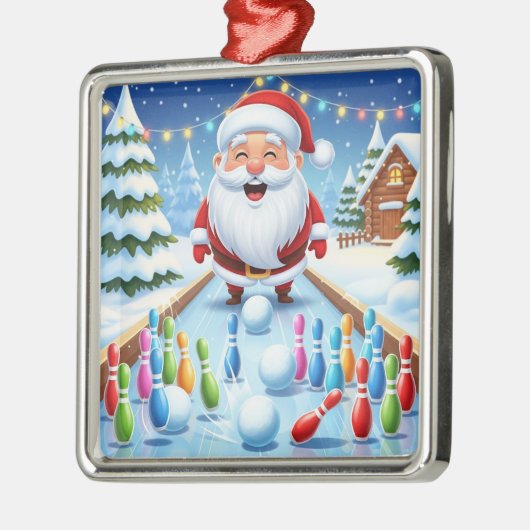 Striking Santa Bowling Candy Cane Lane Personalize Metalen Ornament (Links)