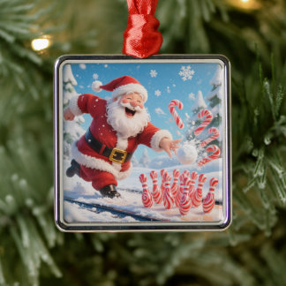 Striking Santa Bowling Candy Cane Lane Personalize Metalen Ornament