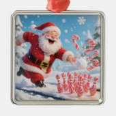 Striking Santa Bowling Candy Cane Lane Personalize Metalen Ornament (Voorkant)
