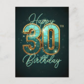Striking Shimmering Turquoise en Goud 30e Verjaard Briefkaart (Voorkant)
