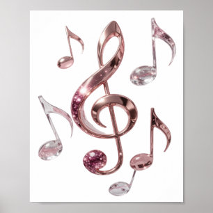 Striking Silver MUZIEK IN DE LUCHT 3D-tekstkunst Poster