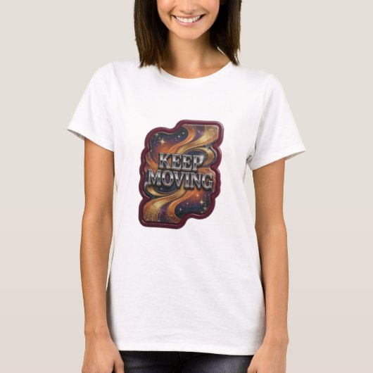 Striking Zilver KEEP MOVING 3D Tekstkunst T-shirt (Voorkant)