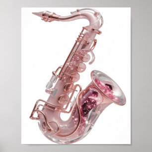 Striking Zilver ROSE GOLD SAXOFOON Artistiek Motie Poster