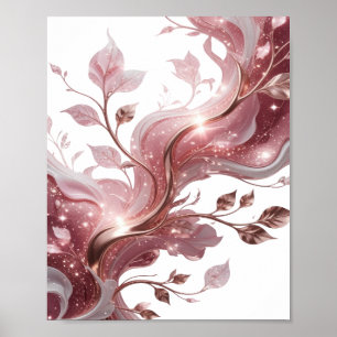 Striking Zilveren BLOEMEN EN BLADEREN Modern Desig Poster
