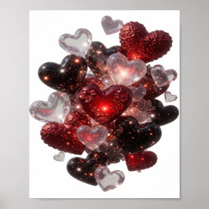 Striking Zilveren HARTEN VAN LIEFDE Artistiek Moti Poster