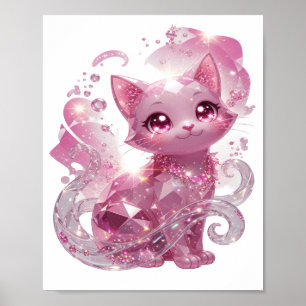 Striking Zilveren ROZE DIAMANT KAT Poster