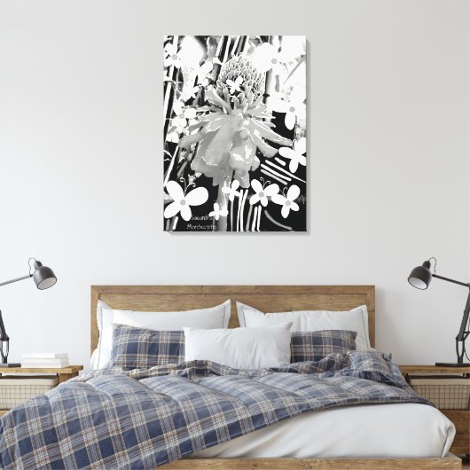 Strikt zwart en wit glas wonder bloem canvas afdruk (Insitu (Slaapkamer))