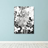 Strikt zwart en wit glas wonder bloem canvas afdruk (Insitu (Houten vloer))