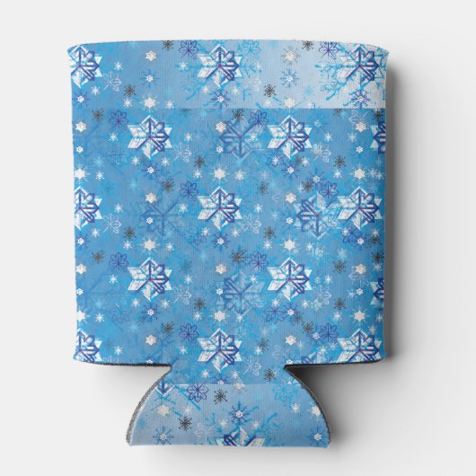 Strikte blauwe en witte sterren en sneeuwvlokken blikjeskoeler (Achterkant)