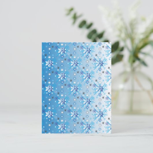 Strikte blauwe en witte sterren en sneeuwvlokken briefkaart (Staand voorkant)