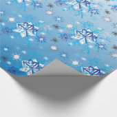 Strikte blauwe en witte sterren en sneeuwvlokken cadeaupapier (Hoek)
