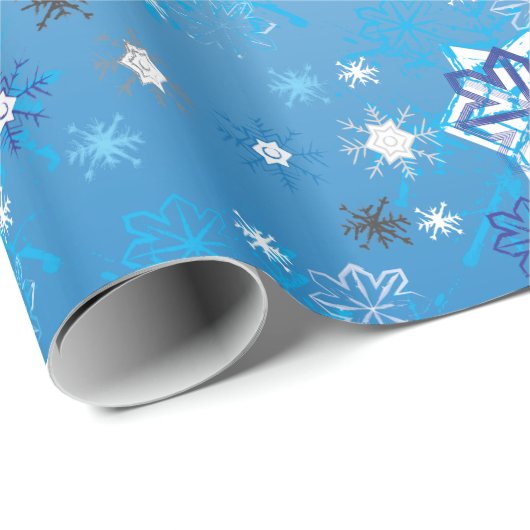 Strikte blauwe en witte sterren en sneeuwvlokken cadeaupapier (Rol Hoek)
