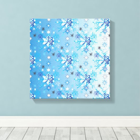 Strikte blauwe en witte sterren en sneeuwvlokken canvas afdruk (Insitu (Houten vloer))