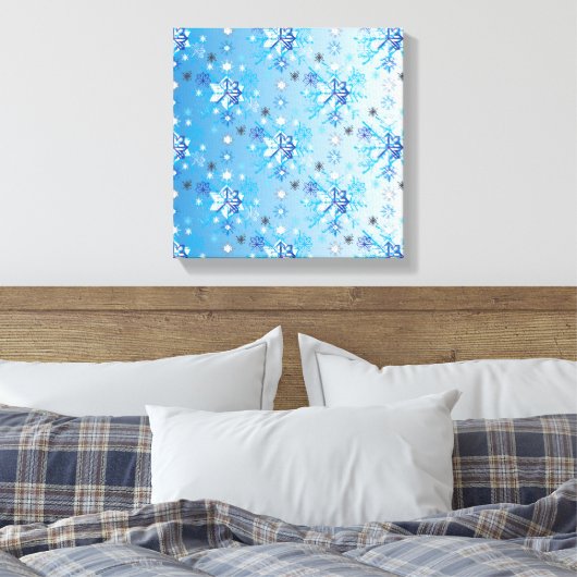 Strikte blauwe en witte sterren en sneeuwvlokken canvas afdruk (Insitu (Slaapkamer))