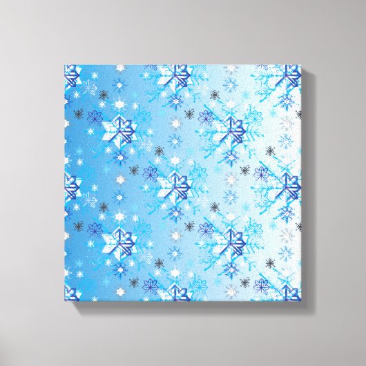 Strikte blauwe en witte sterren en sneeuwvlokken canvas afdruk (Voorkant)