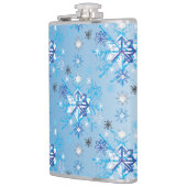 Strikte blauwe en witte sterren en sneeuwvlokken heupfles (Links)