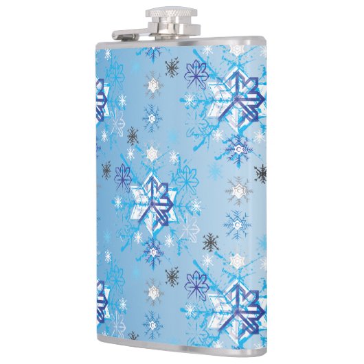 Strikte blauwe en witte sterren en sneeuwvlokken heupfles (Links)