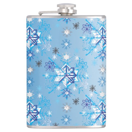 Strikte blauwe en witte sterren en sneeuwvlokken heupfles (Voorkant)