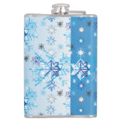 Strikte blauwe en witte sterren en sneeuwvlokken heupfles (Achterkant)