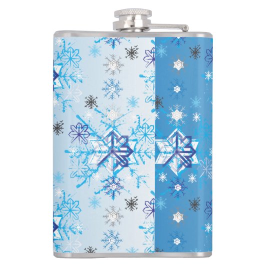 Strikte blauwe en witte sterren en sneeuwvlokken heupfles (Achterkant)