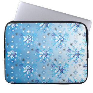 Strikte blauwe en witte sterren en sneeuwvlokken laptop sleeve