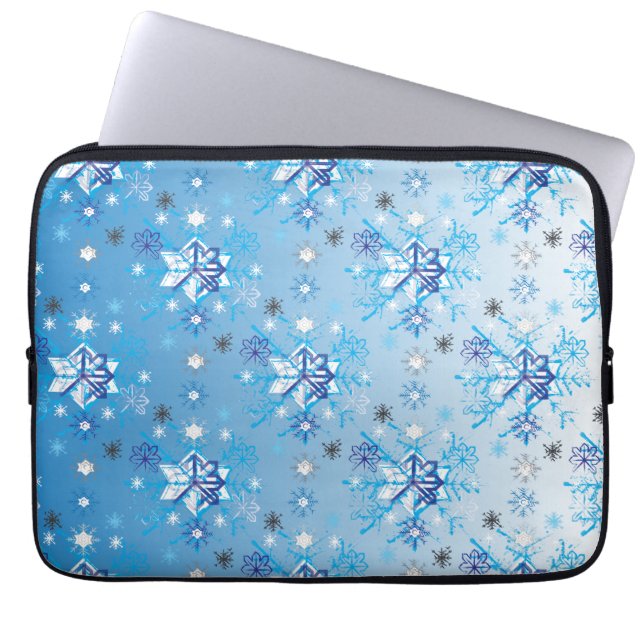 Strikte blauwe en witte sterren en sneeuwvlokken laptop sleeve (Voorkant)