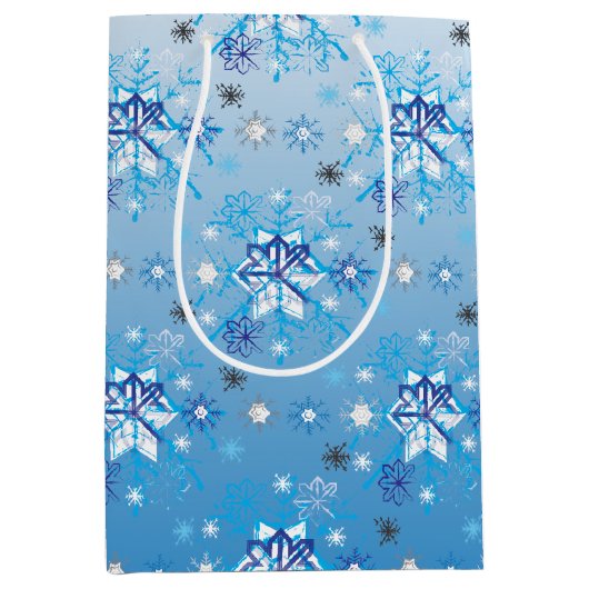Strikte blauwe en witte sterren en sneeuwvlokken medium cadeauzakje (Voorkant)