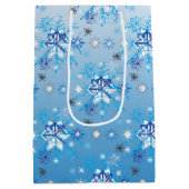 Strikte blauwe en witte sterren en sneeuwvlokken medium cadeauzakje (Achterkant)