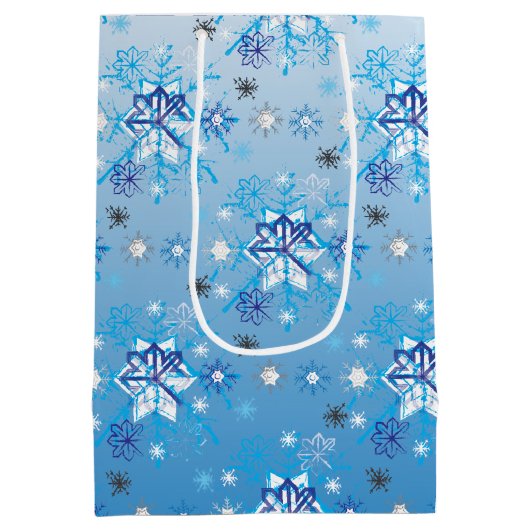 Strikte blauwe en witte sterren en sneeuwvlokken medium cadeauzakje (Achterkant)